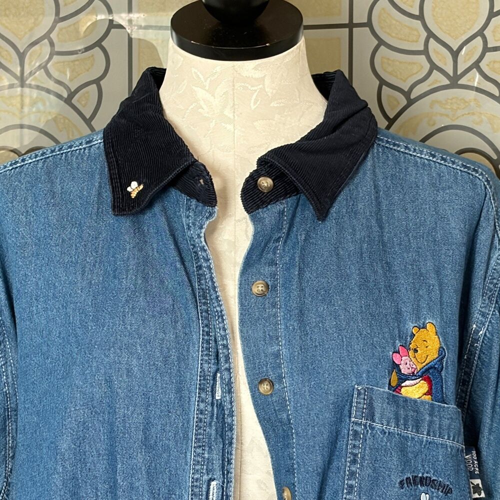 Disney Vintage Winnie the Pooh Denim and Corduroy Button Up Plus Sie 22/24 - Picture 5 of 15